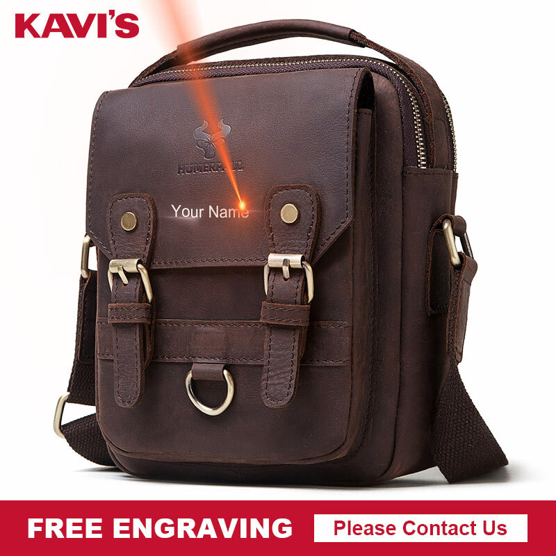 KAVIS Cowhide Genuine Leather Messenger Bags Men Handbag for ipad Bolsas Travel Brand Design Crossbody Shoulder Bag Your Name
