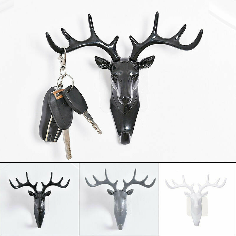 Animal Deer Head gancho colgador para la pared Rack Holder estatuas de resina decoración del hogar