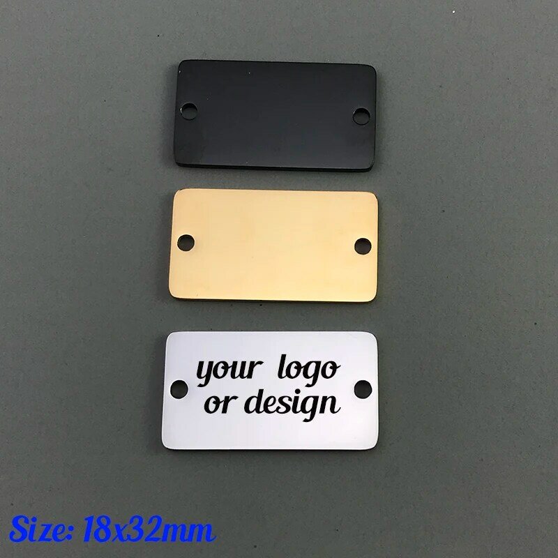 30pcs 18x32mm 20x60mm Stainless Steel Rectangle Connector Laser Engrave Logo Design Connector Rectangle Bead  Metal connector