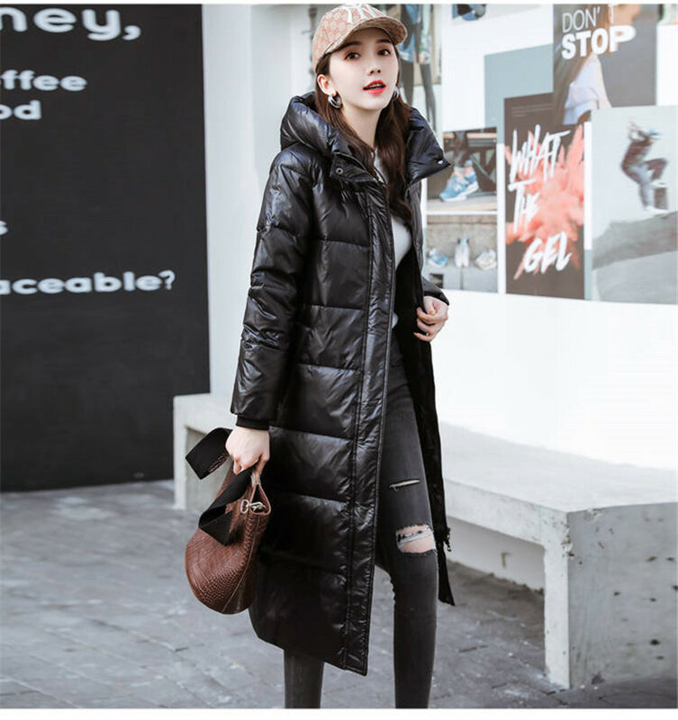 2024 nuove giacche invernali in piumino di cotone abbigliamento donna parka lungo cappotti invernali caldi con cappuccio Slim cappotti neri femminili V1162