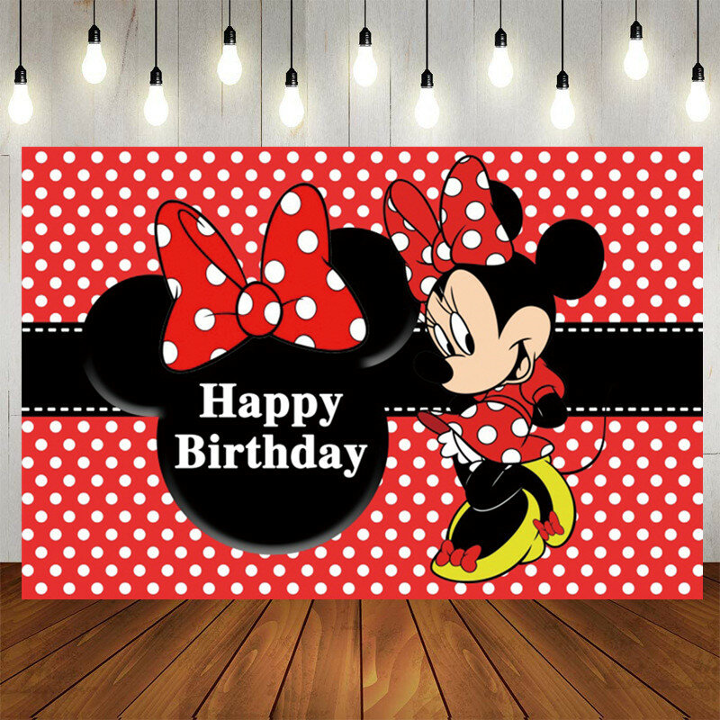 การ์ตูนไวนิล Mickey Mouse Party ฉากหลัง Minnie Mouse พื้นหลังผ้าเด็กทารกฝักบัวตกแต่ง