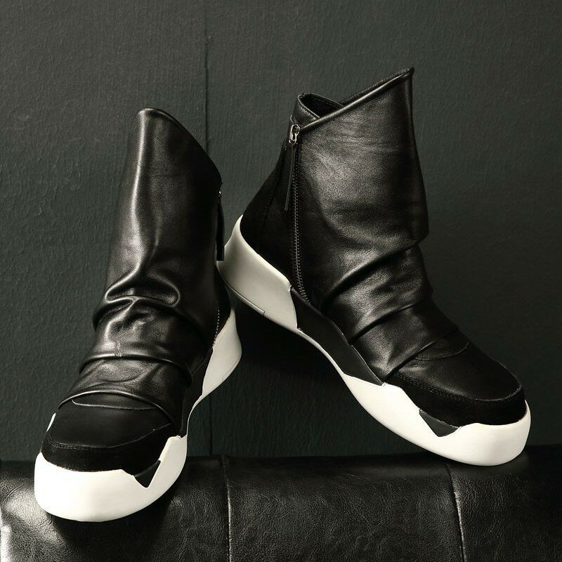 Botas homens zip tornozelo britânico couro genuíno sapatos de alta qualidade formadores de luxo marca casual apartamentos preto tênis do punk sapatos masculinos