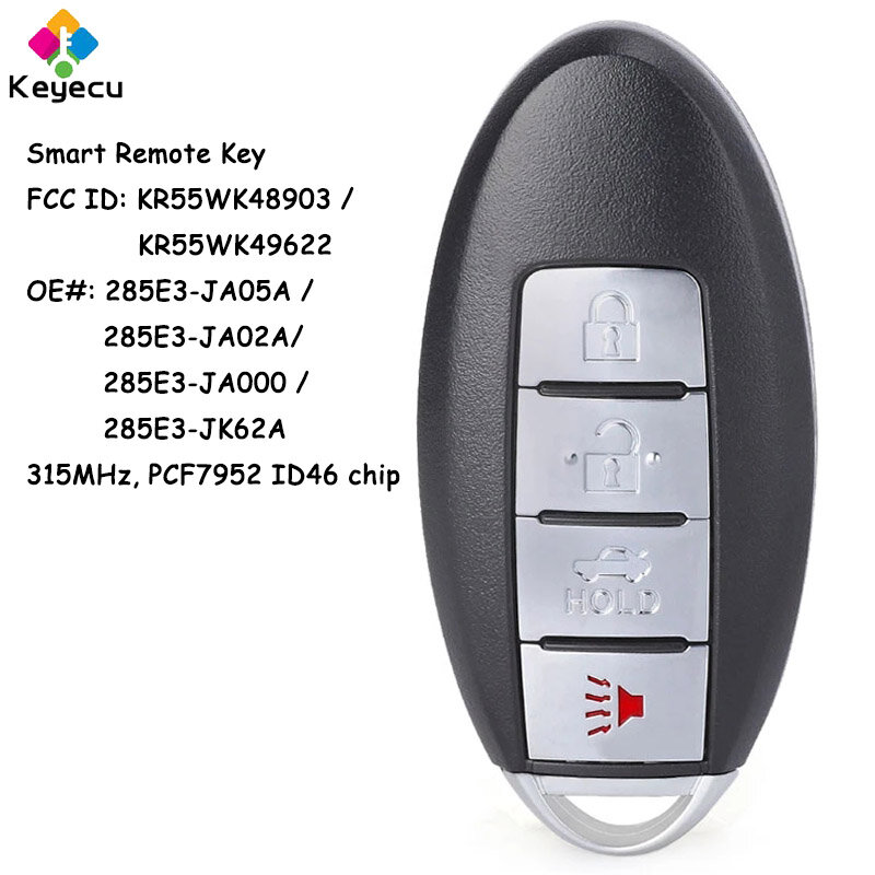 KEYECU Smart Remote Kunci Mobil untuk Nissan Altima Maxima Murano 2007 2008 2009 2010 2011 2012 2013 2014 Fob KR55WK48903 KR55WK49622