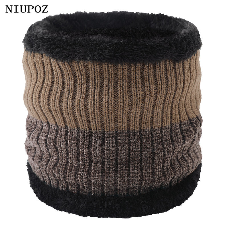Plus Velvet Two-color Stitching Women Winter Warm Ring Knitted Scarf Soft Bandana Fashion Neck Collar Windproof