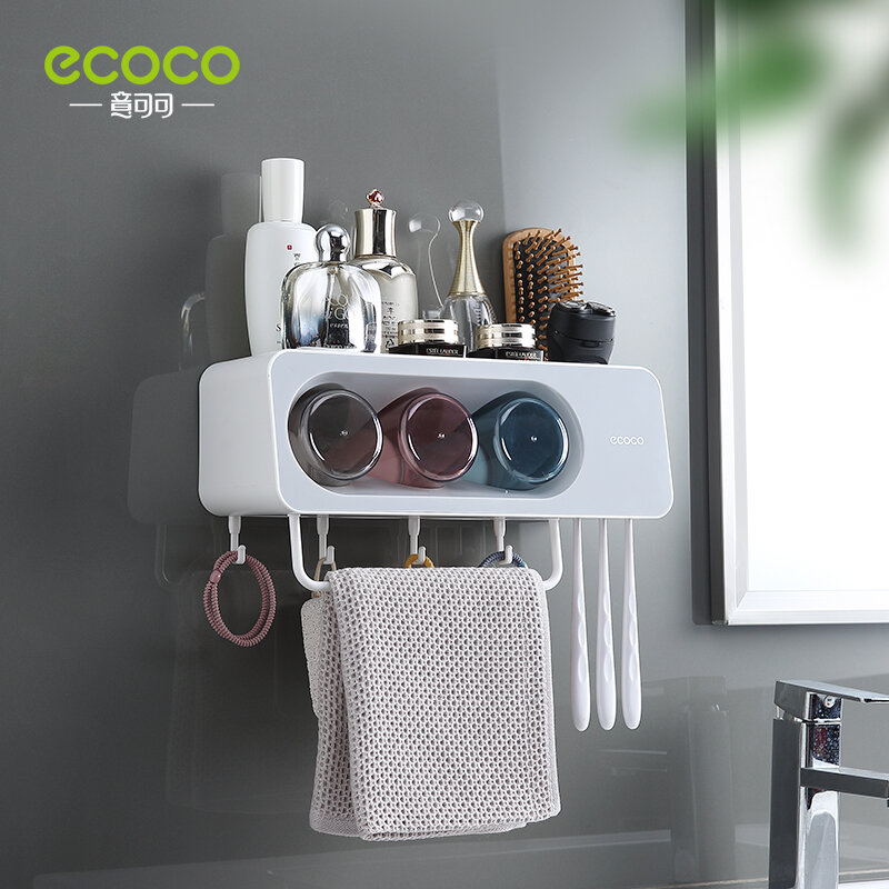 Ecoco-壁掛け式自動歯磨き粉ディスペンサー,バスルームアクセサリーセット,歯磨き粉スクイーザー,歯ブラシホルダーツール