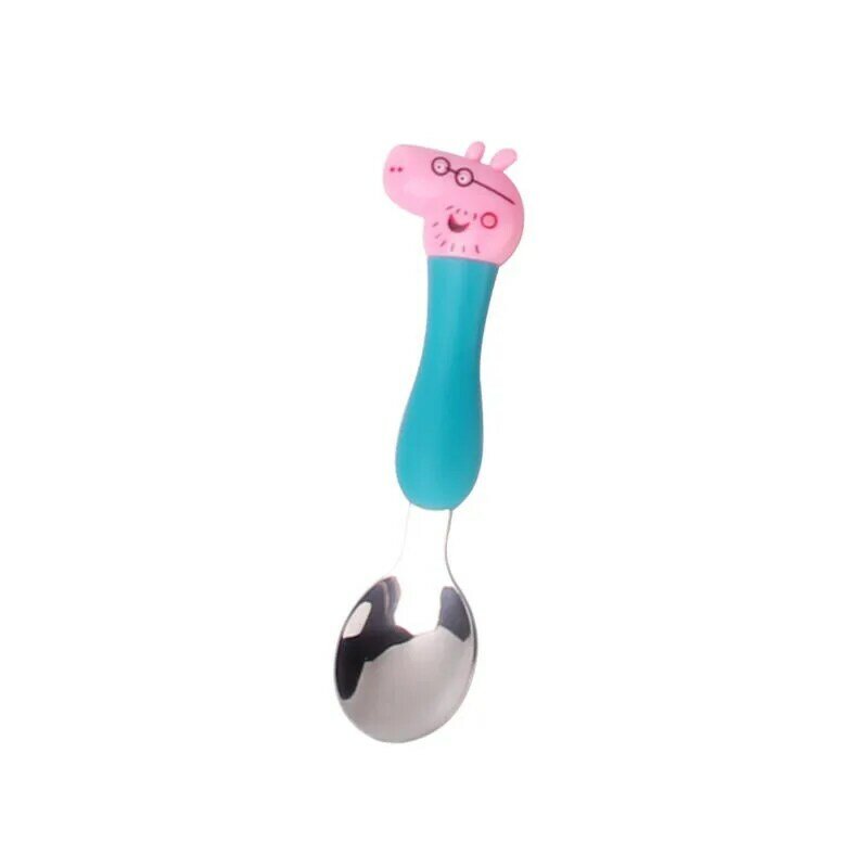 Nouvelle marque authentique Peppa Pig quotidien à manger cuillère fourchette enfants vaisselle mignon dessin animé modèle poignée cuillère ensemble enfants cadeaux de noël