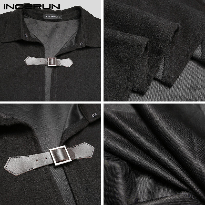 INCERUN-gabardina de mezclas de imitación para hombre, abrigo de Color sólido con solapa y un botón, ropa de calle de invierno, 2023