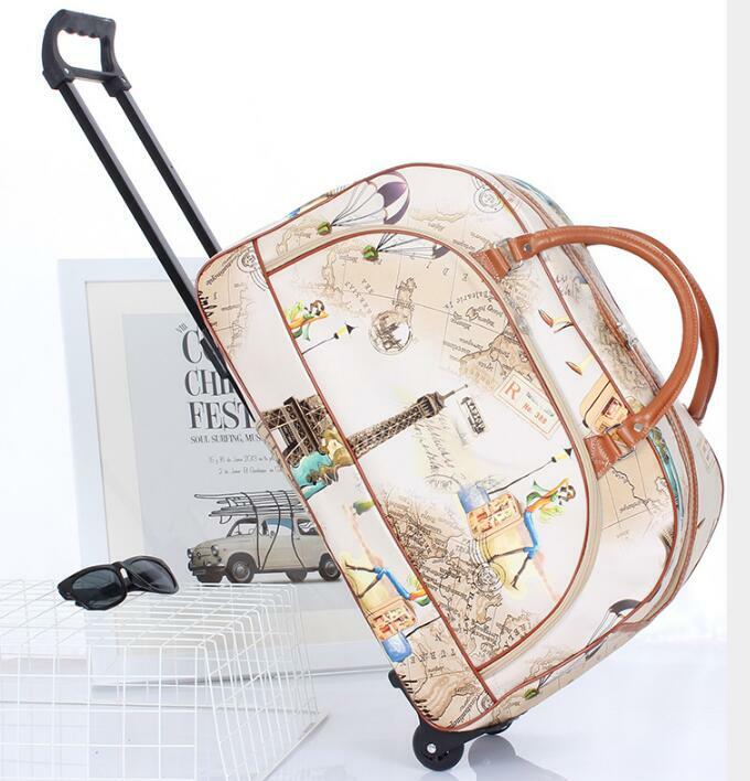 Bolsa de equipaje de viaje para mujer, bolsa de equipaje rodante de tamaño de cabina, bolsa de carro de viaje para mujer, nueva moda de PU, luggag