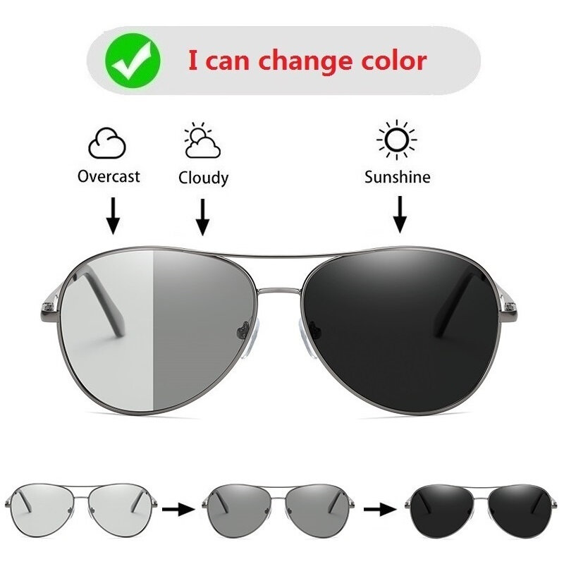 Солнцезащитные очки поляризационные для мужчин и женщин UV-400, фотохромные винтажные солнечные очки-авиаторы для вождения, хамелеон, меняющие цвет, дневное и ночное видение