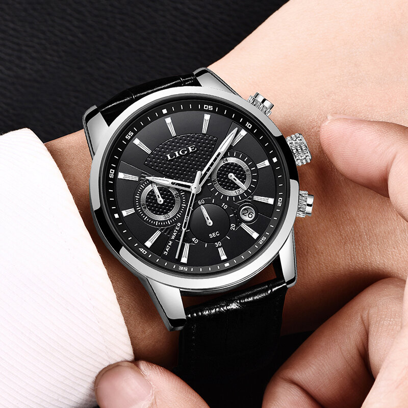 Zegarek kwarcowy LIGE nowy luksusowy mężczyzna odkryty zegarki sportowe zegarki zegarek na rękę zegar skórzane zegarki męskie 2021