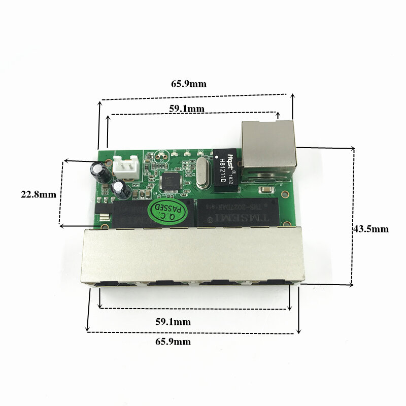 5 Pin Ethernet Switch แผงวงจรสำหรับโมดูล10/100Mbps 5พอร์ตสวิทช์บอร์ด PCBA เมนบอร์ด OEM Ethernet 5 RJ45แบบมีสาย