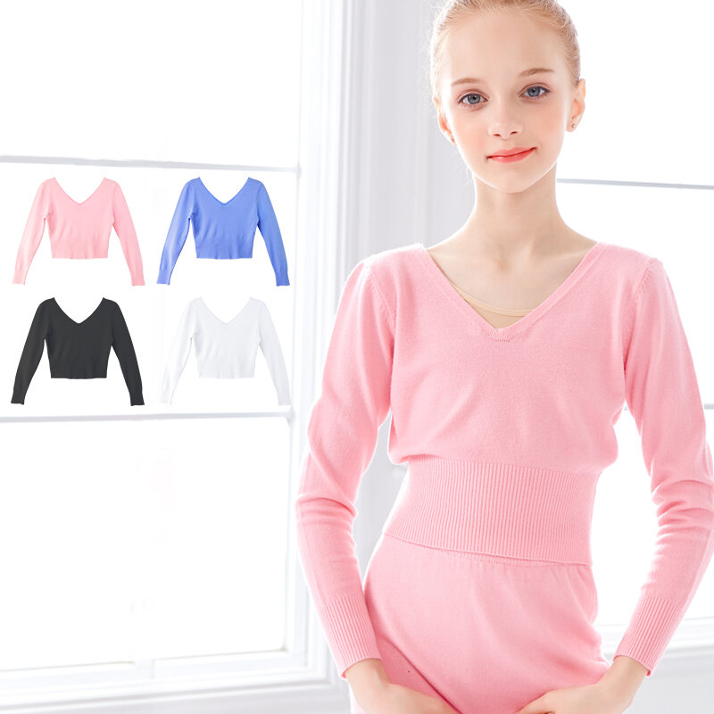 Girls Ballet Sweaters Kids Soft Acrylic Leotards Coat High Waist Knitted Cardigan Sweater For Kids