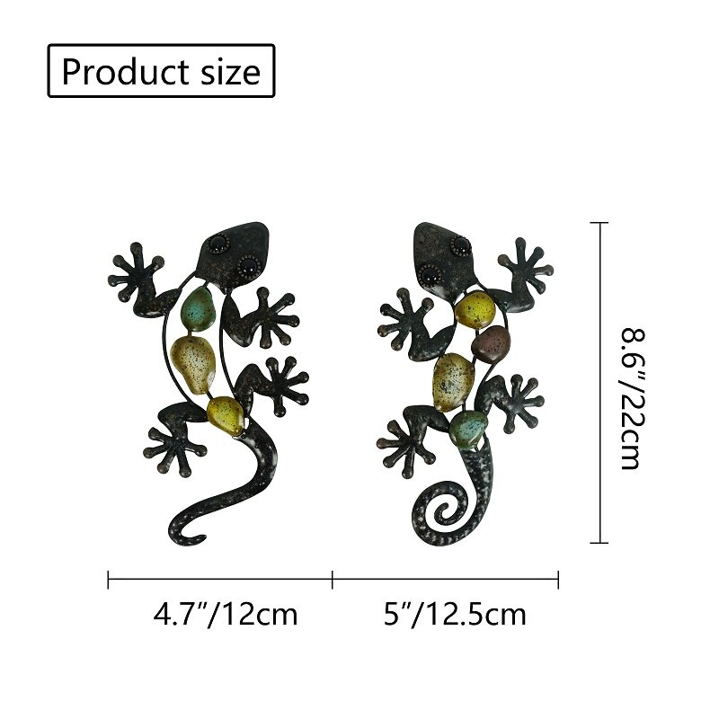 2pcs Small Metal Gecko Wall Artwork for Home and Garden Decoration Outdoor Statues Accessories Sculptures Animal Brother