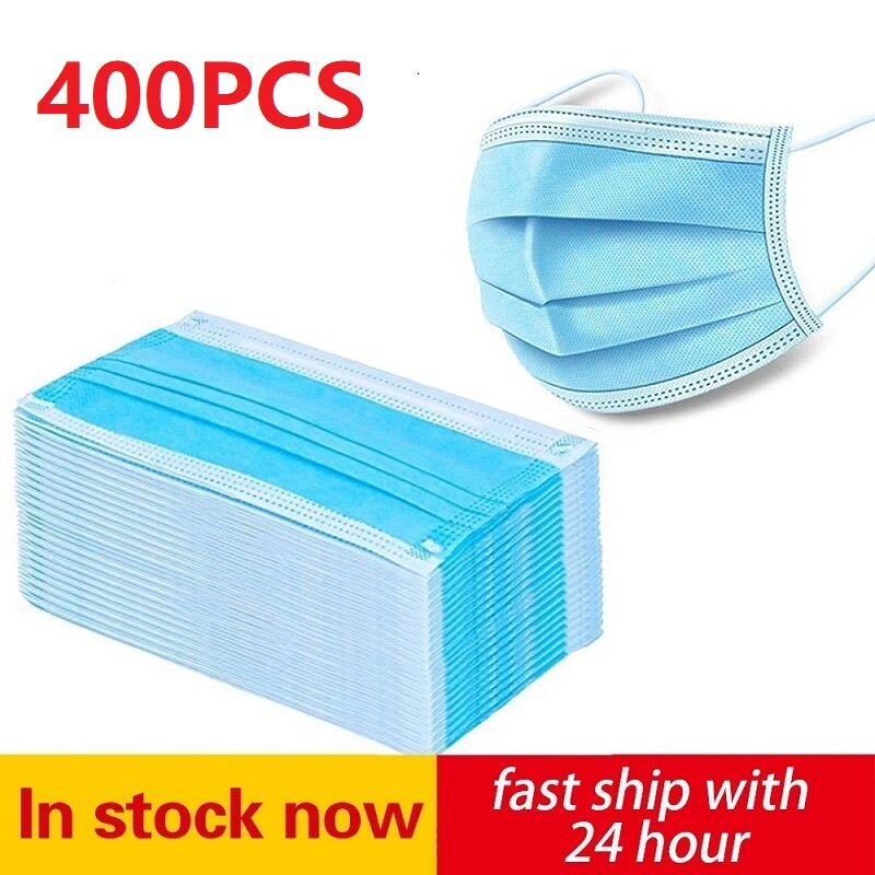 50/400PCS Disposable Face Mask 3-Ply Protective Non-woven Disposable Elastic Mouth Soft Breathable Hygiene Safety Face Masks