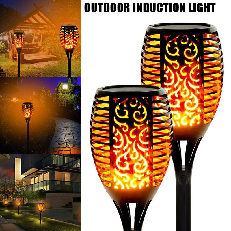 33/96 LED Outdoor Solar Flame Lamp Torch Light Safety Waterproof Light Flicker Lights For Terrace Garden Decor Automatic On Dusk