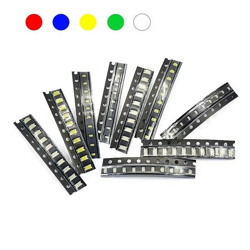 100 unids/lote de LED SMD, nuevo, 0805 colores rojo/verde/azul/amarillo/blanco, 5 valores cada uno, 20 Uds.
