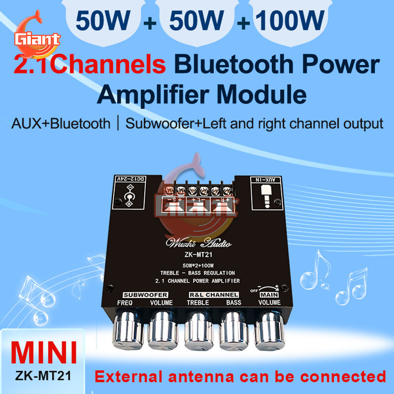 MT21 Papan Amplifier Subwoofer Bluetooth 5.0 50WX2 + 100W 2.1 Saluran Audio Stereo Daya Amplifier Nada Papan Bass AMP AUX 12V 24V