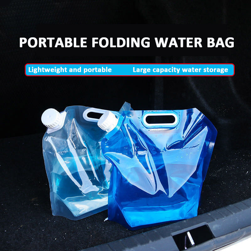 Bolsa d'água dobrável para carro, 5l/10l, saco de água portátil, acampamento, piquenique, churrasco, balde