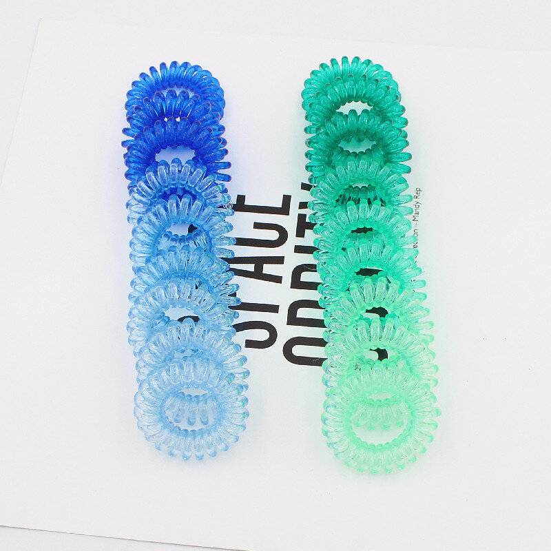 9 sztuk kolorowe plastikowe elastyczne gumki małe Thansparent spiralny przewód opaska do włosów kucyk Holder kobiety dziewczyny stylizacja włosów Gum