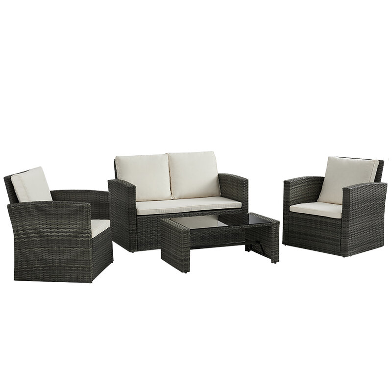 Panana Outdoor Furnitures 4 Piece Rattan Garden furniture Table Chairs Sofa Set US stock Fast delivery
