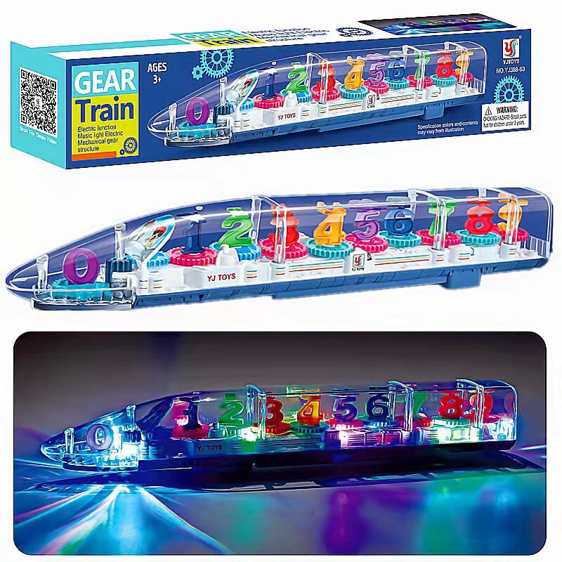Tren de juguete eléctrico para niños, engranaje transparente, luz de sonido y música, simulación Harmony EMU, Riel de alta velocidad, regalo de Navidad