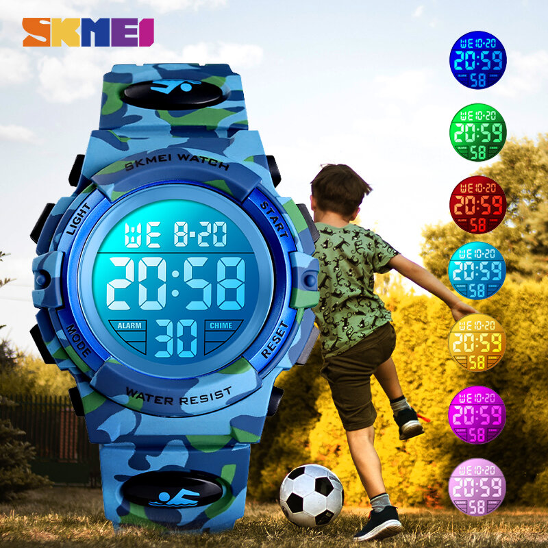Skmei-relógio militar esportivo infantil, à prova d'água, eletrônico, com batente, digital, para menino e menina, 50m