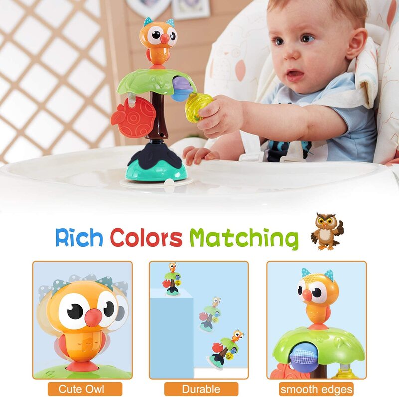 HISTOYE Eule High Stuhl Spielzeug mit Saugnäpfen Entwicklungs Baby Tablett Rasseln Spielzeug für Baby Kleinkinder Kleinkinder Geschenke