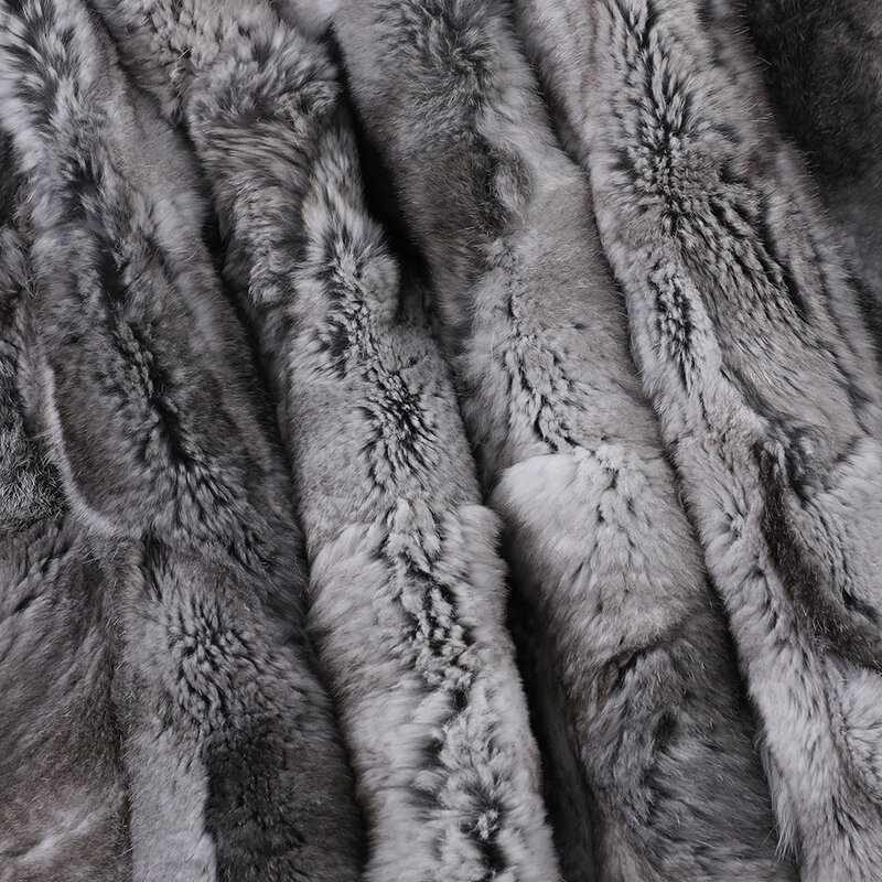 Maomaokong-abrigo de invierno para mujer, parka larga gris con forro de piel de conejo real, Cuello de piel de zorro, abrigo de invierno para exteriores