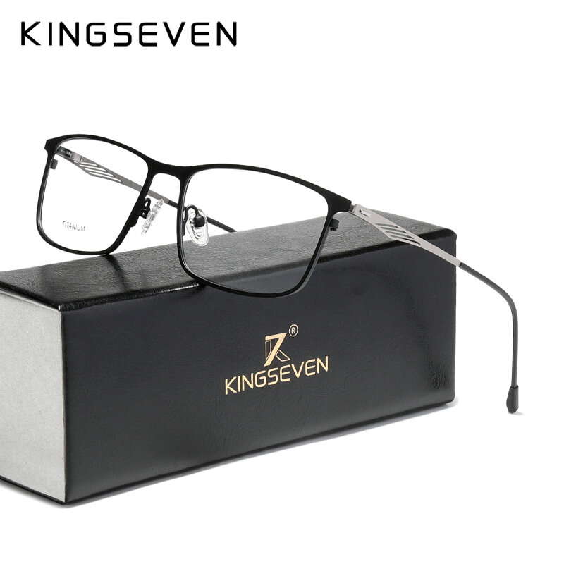 KINGSEVEN-티타늄 합금 광학 남성용 안경테 2020, 스퀘어 커스텀 처방 렌즈 1.56 1.61 남성 금속 안경