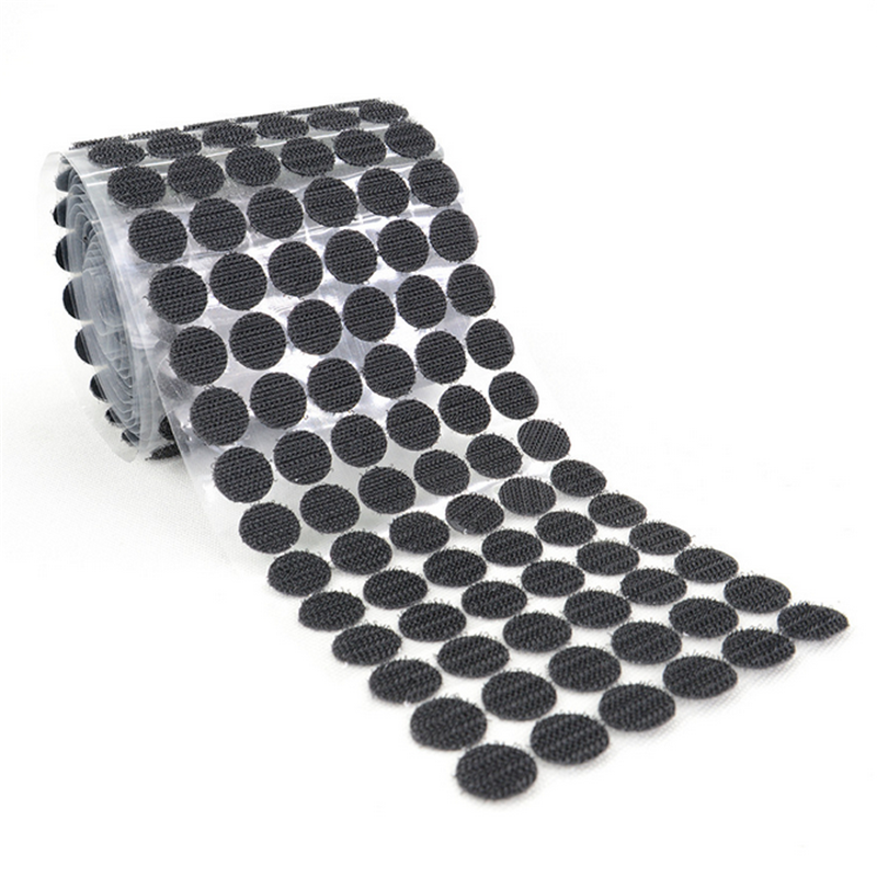 자기 접착 패스너 테이프 도트, 강력한 접착제 매직 스티커 디스크, 화이트 블랙 라운드 코인 후크 루프 테이프, 10-25mm