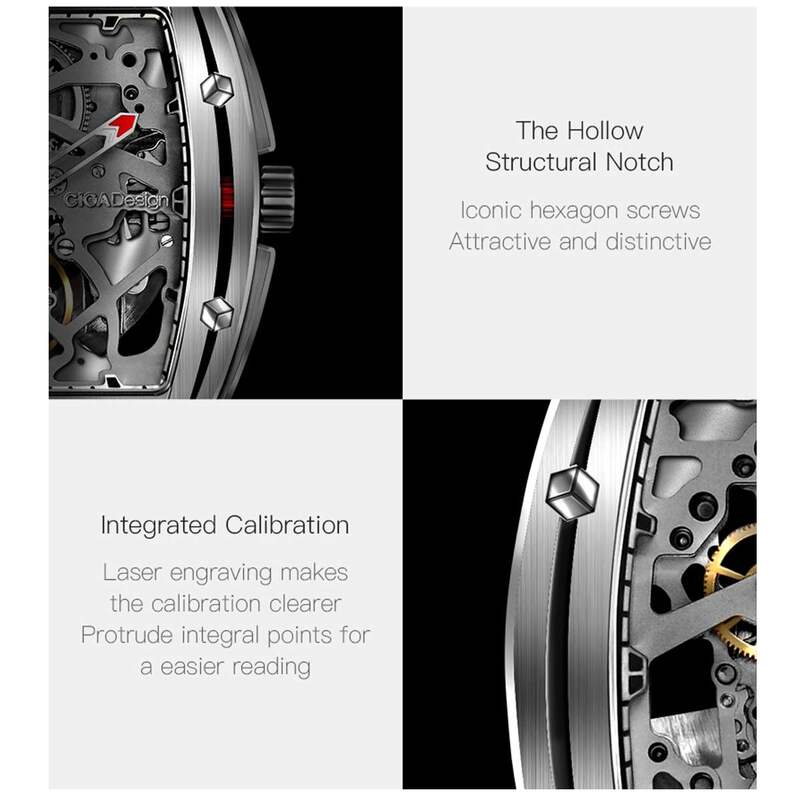 Cigaデザイントップデザインciga機械式時計zシリーズ腕時計樽タイプ両面中空自動機械式メンズ腕時計