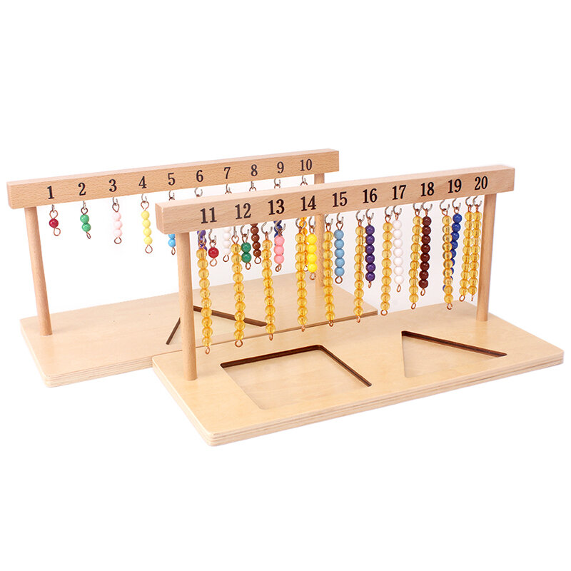 Обучающие математические игрушки Монтессори, цифровые цифры 1-20, вешалка и цветные бусины, лестницы для десяти дошкольных обучающих игрушек