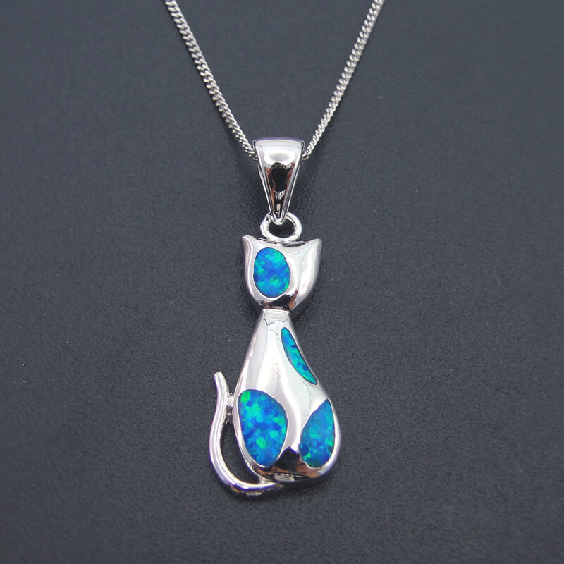 Pendentif en pierre opale bleue, joli pendentif pour mariage féminin, plaqué argent