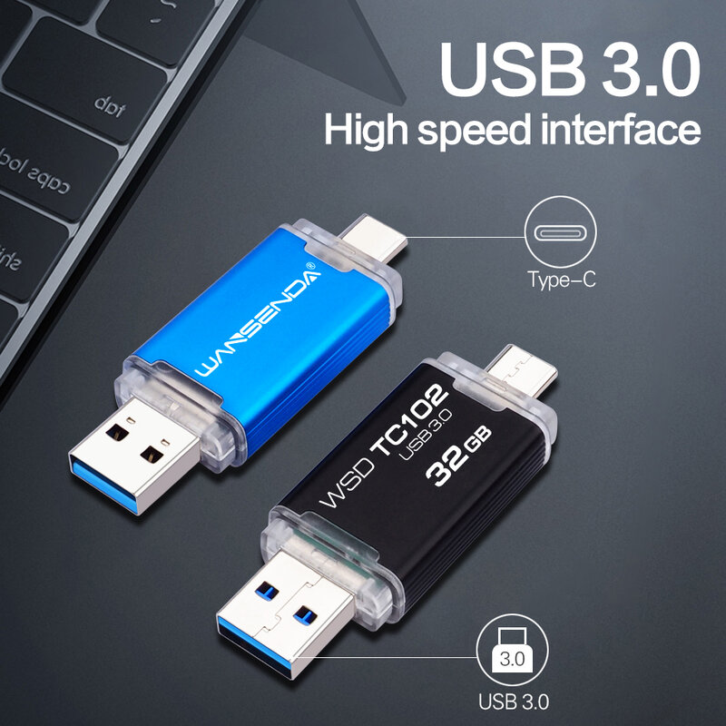 WANSENDA OTG Type-C USB 3.0 USB แฟลชไดรฟ์512GB 256GB 128GB 64GB 32GB 16GB ไดรฟ์ปากกาสำหรับ Android/PC/Mac Pendrive หน่วยความจำ
