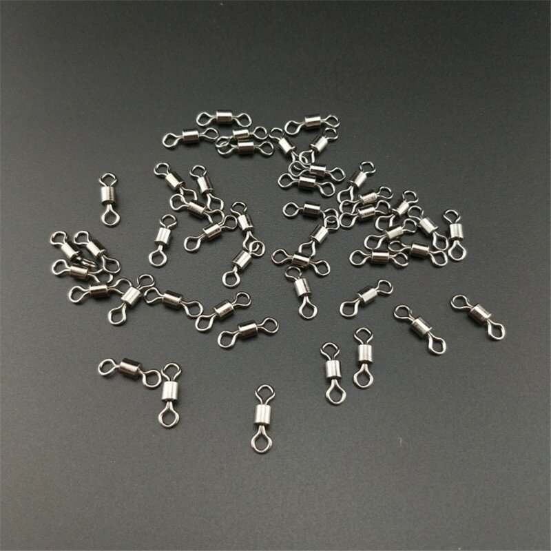 50pcs/lot Fishing Swivel Sizes 2-14# Solid Stainless Steel Connector Ball Bearing Snap Fishing Swivels Rolling Beads Accessories