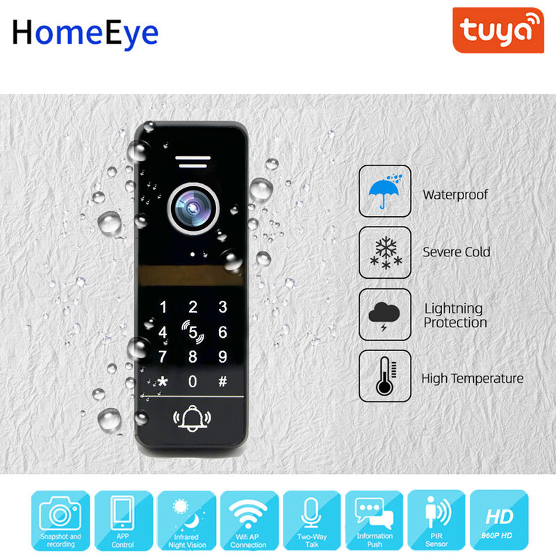 Tuya-هاتف فيديو IP مع تطبيق wi-fi وجهاز تحكم عن بعد ، 960 بكسل ، اتصال داخلي بالفيديو ، نظام التحكم في الوصول إلى المنزل ، لوحة مفاتيح وبطاقة IC ، كشف الحركة