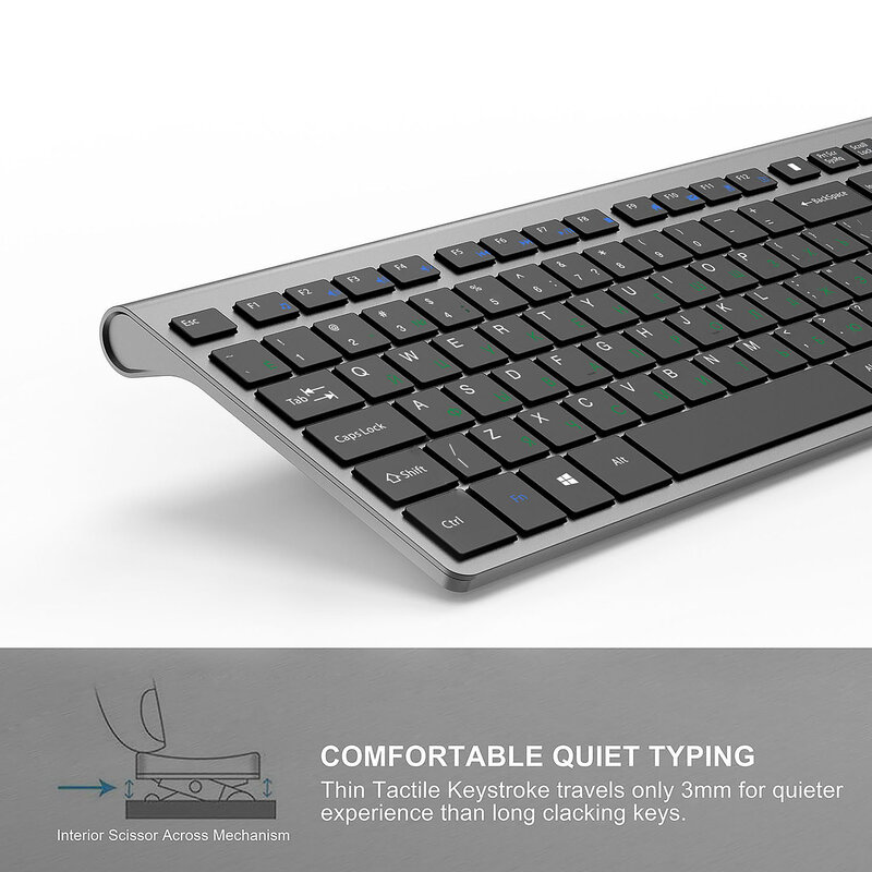 Ratón y teclado inalámbrico, batería recargable de conexión estable 2,4 gigahertz, diseño ruso de tamaño completo, negro, gris, plateado y blanco