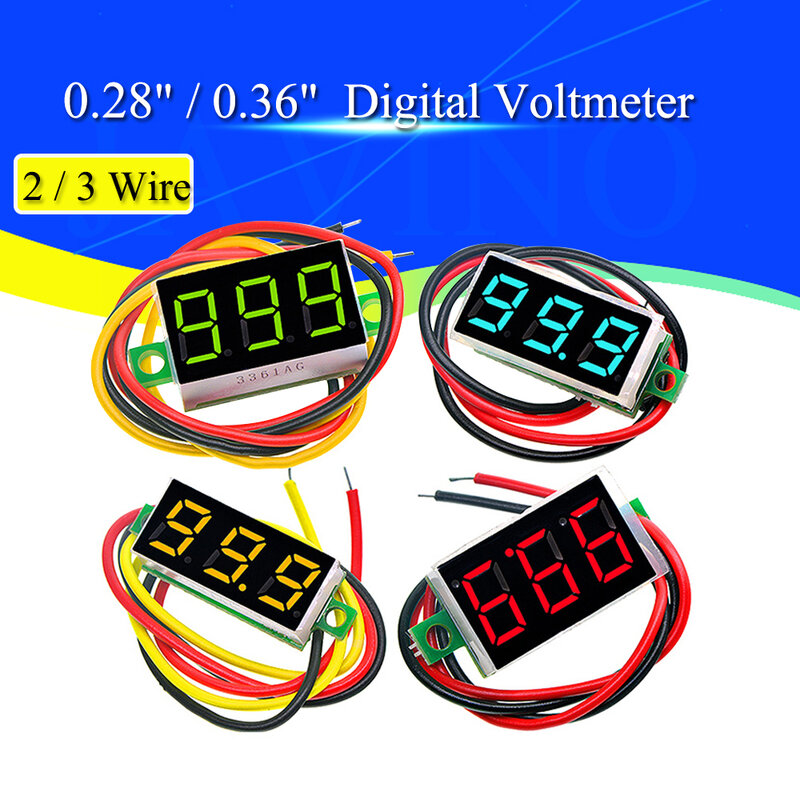 Voltmètre numérique LED pour voiture, testeur de tension d'alimentation mobile, détecteur automatique, rouge, vert, bleu, DC, 0-0.28 V, 0.36 pouces, 100 pouces, 12V
