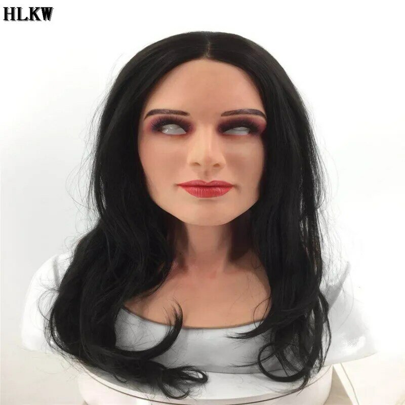 Masque facial en silicone pour femmes, déguisement Sexy, déguisement croisé, réaliste, poupée pour femmes avec cheveux noirs et jaunes, jouets