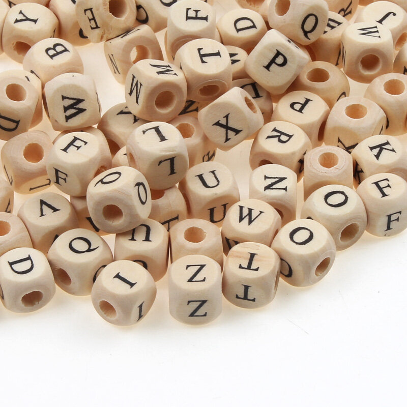 50pcs/pack 10mm A-Z Natural Wooden Letter Beads Mixed Alphabet Square Cube Wood Beads For Jewelry Making Diy Bracelet Necklace