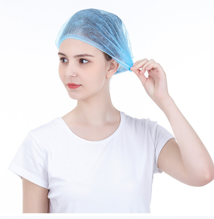 Нетканая двойная эластичная хирургическая крышка для волос, Нетканая одноразовая сетка для волос, колпачки с зажимом, одноразовая шляпа