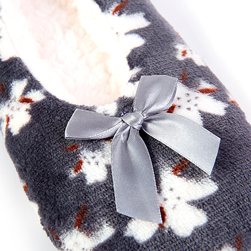 Mntrerm-Zapatillas cálidas para mujer, zapatos de algodón de felpa, antideslizantes, para interiores, con lazo y lunares