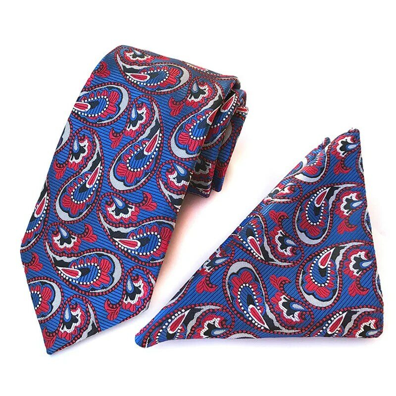 Men's Tie Set Gold Paisley 100% Silk 8cm Wedding Ties for Men New Fashion New Design Hanky Cufflinks Set High Quality Necktie