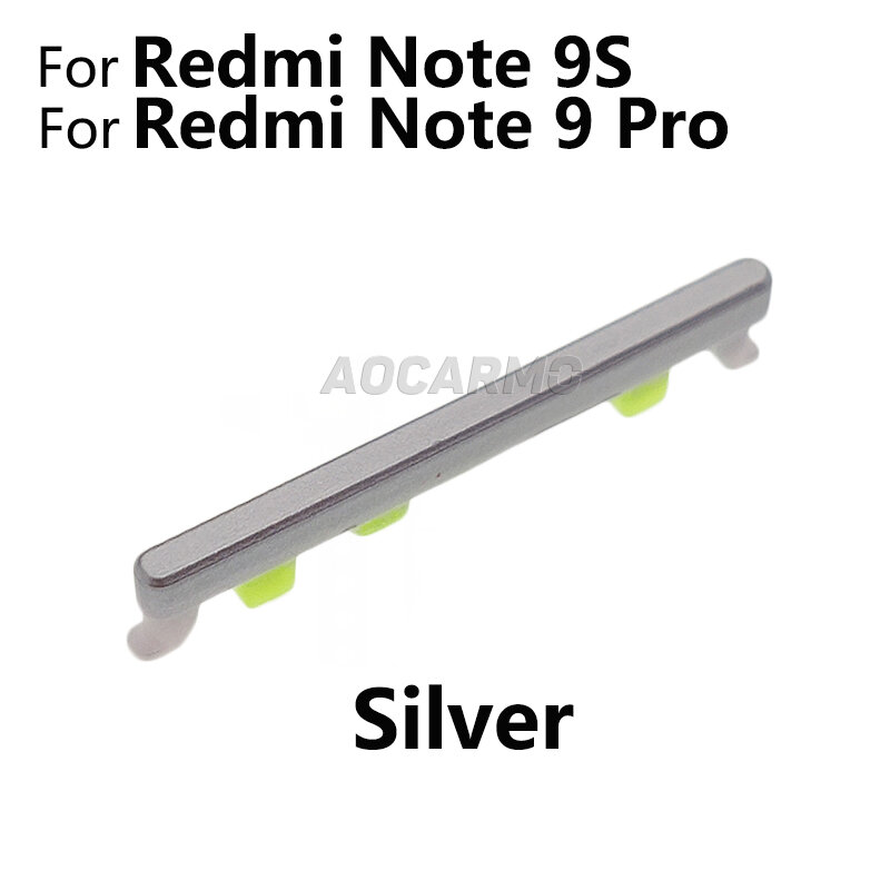 Aocarmo per Xiaomi Redmi Note 9 Pro Note9S pulsante di accensione/spegnimento + pulsanti Volume su giù tasto interruttore laterale parte di ricambio