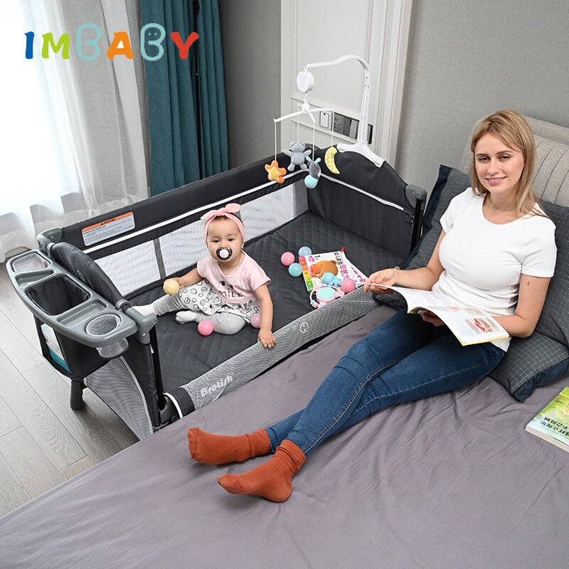 IMBABY tempat tidur bayi multifungsi, tempat tidur bayi dapat dilipat dengan meja popok tempat tidur bayi Double Decker untuk bayi