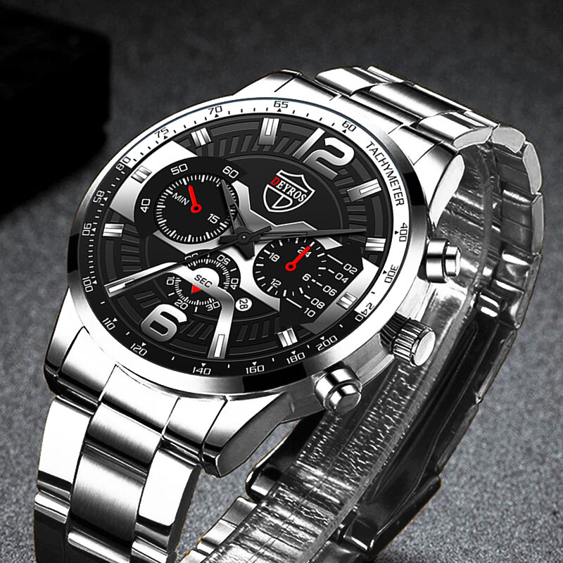 2022ファッションメンズステンレス鋼腕時計高級メンズスポーツクォーツ腕時計男性ビジネスカジュアル革腕時計リロイのやつ
