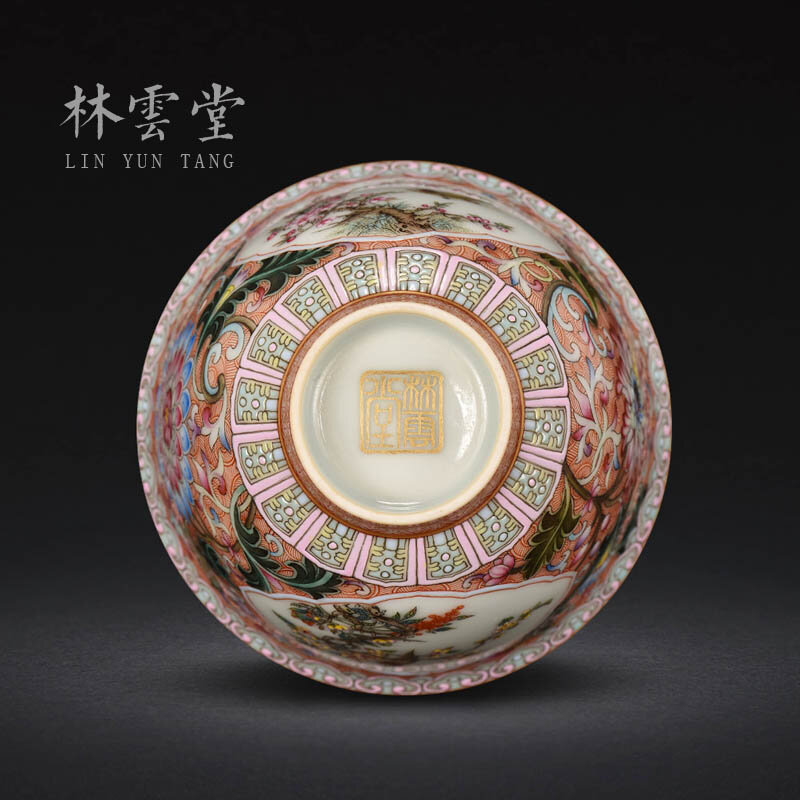 Lin Yuntang es pintado a mano aceite de esmalte rojo cuenco cubierto de Jingdezhen de cerámica hecha a mano taza de té de kungfu