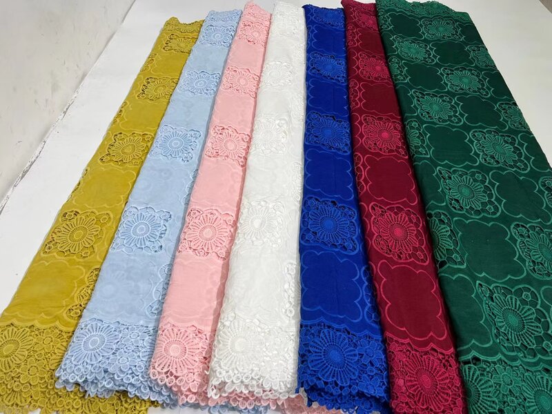 Новейшая белая кружевная ткань из хлопка 2022 высококачественное кружево 5 ярдов бесплатная доставка нигерийская желтая кружевная ткань для вечернего платья