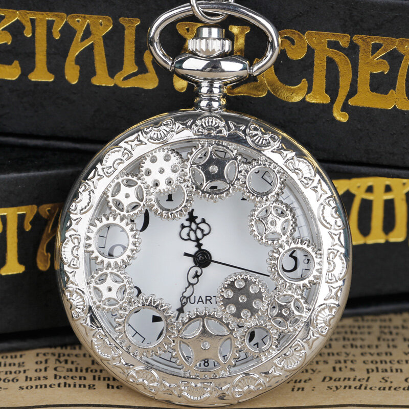 Holle Zilveren Quartz Pocket Horloge Classic Tone Ketting Horloge Zakhorloge Batterij Geschenken Voor Dames Heren