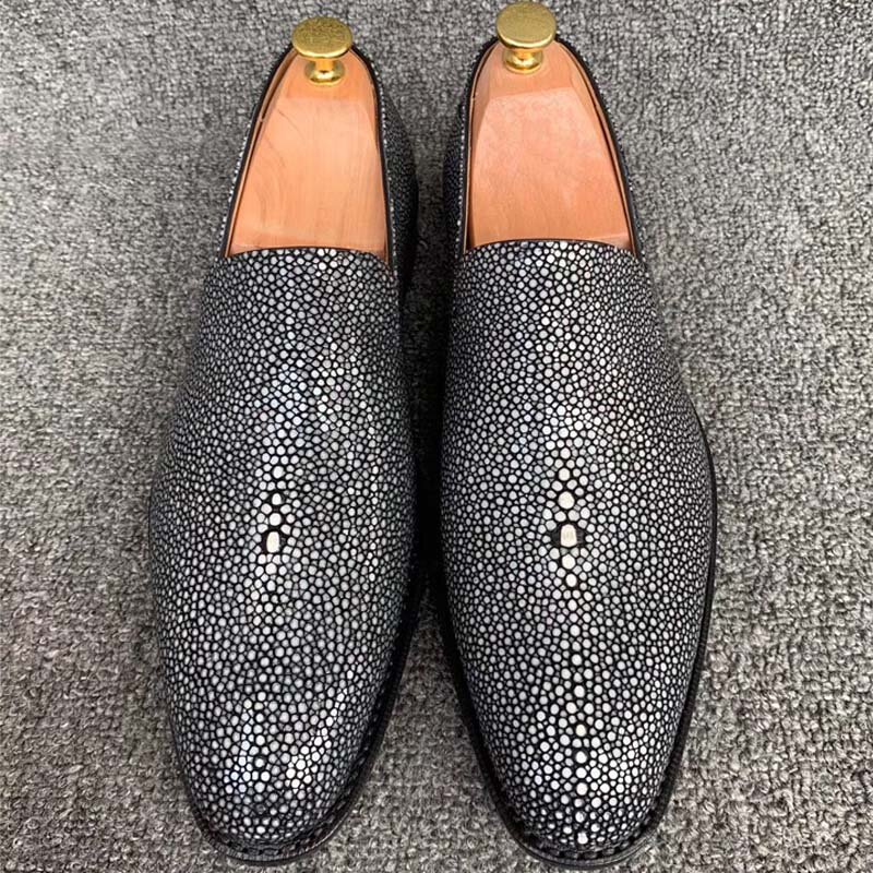 Fanzunosphnew-Chaussures d'affaires pour hommes, grande taille, faites à la main, sans coutures, peau de poisson perlée